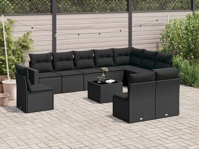 vidaXL 11-osaline aiadiivani komplekt patjadega, must, polürotang