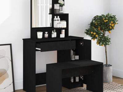 vidaXL peegliga tualettlaud, must, 86,5 x 35 x 136 cm