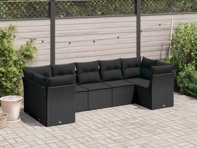 vidaXL 7-osaline aiadiivani komplekt patjadega, must, polürotang