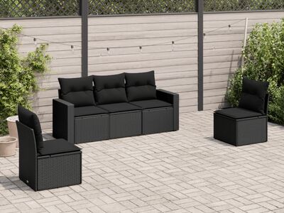 vidaXL 5-osaline aiadiivanikomplekt patjadega, must, polürotang