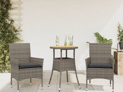 vidaXL 3-osaline aiamööblikomplekt patjadega, hall, PE-rotang/akaatsia