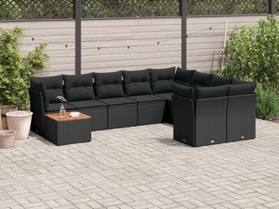 vidaXL 10-osaline aiadiivani komplekt patjadega, must, polürotang