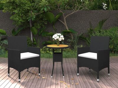 vidaXL 3-osaline aiamööbli komplekt, polürotang, must