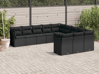 vidaXL 11-osaline aiadiivani komplekt patjadega, must, polürotang