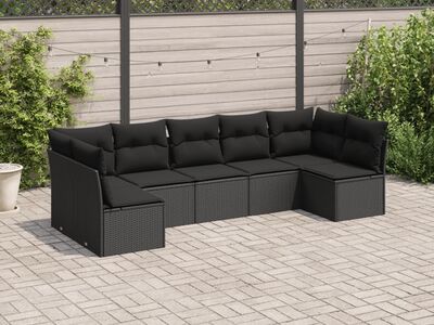 vidaXL 7-osaline aiadiivani komplekt patjadega, must, polürotang