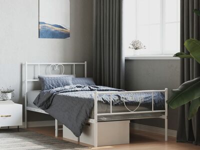 vidaXL metallist voodiraam peatsi ja jalutsiga, valge, 90 x 190 cm