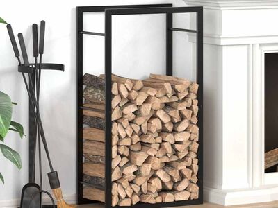 vidaXL küttepuude rest, mattmust, 50x28x94 cm, teras