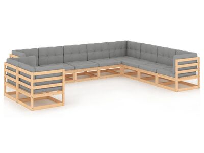vidaXL 10-osaline aia mööblikomplekt patjadega, täispuit
