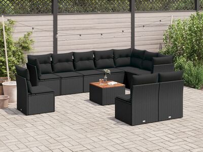 vidaXL 11-osaline aiadiivani komplekt patjadega, must, polürotang