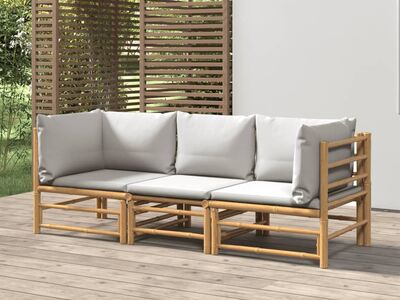 vidaXL 3-osaline aiamööbli komplekt helehallide patjadega, bambus