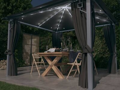 vidaXL varikatus, kardin, LED-nöörvalgusti 3x3 m antratsiit alumiinium