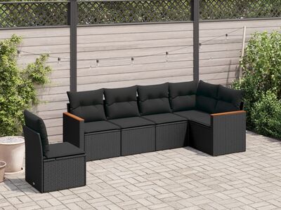 vidaXL 6-osaline aiadiivani komplekt patjadega, must, polürotang