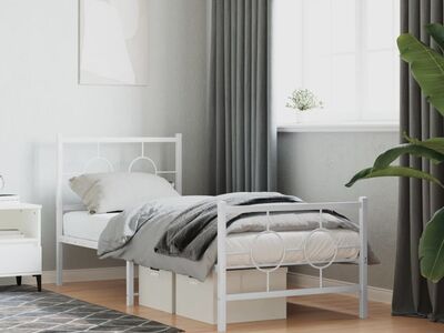 vidaXL metallist voodiraam peatsi ja jalutsiga, valge, 80 x 200 cm