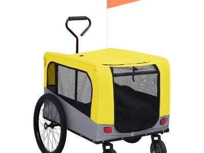 vidaXL kaks ühes lemmiklooma rattatreiler ja jooksukäru kollane, hall