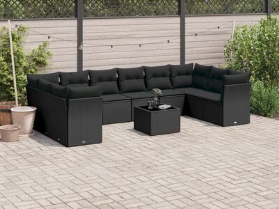 vidaXL 11-osaline aiadiivani komplekt patjadega, must, polürotang