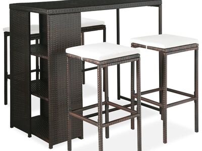 vidaXL 5-osaline aiabaari komplekt patjadega, polürotang, pruun
