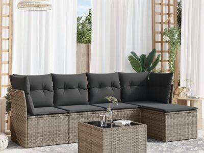 vidaXL 6-osaline aiadiivani komplekt patjadega, hall, polürotang
