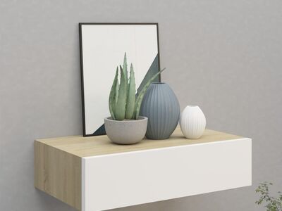 vidaXL seinale kinnitatav sahtliriiul, tamm ja valge, 40 x 23,5 x 10 cm, MDF