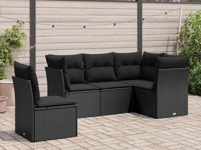 vidaXL 5-osaline aiadiivanikomplekt patjadega, must, polürotang