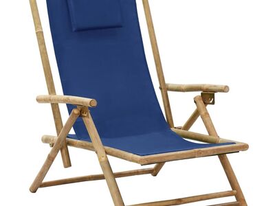 vidaXL allalastava seljatoega puhketool, tumesinine, bambus ja kangas