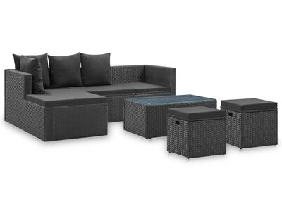 vidaXL 4-osaline aiamööblikomplekt, must, patjadega, polürotang
