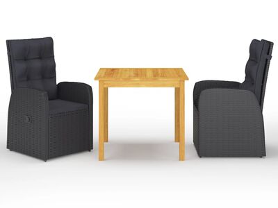 vidaXL 3-osaline aiamööbli söögikomplekt, must