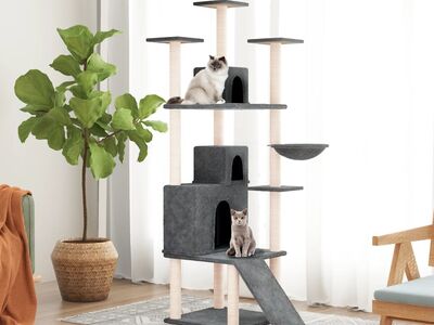 vidaXL kassimaja sisalköitega kraapimispuudega, tumehall, 175 cm