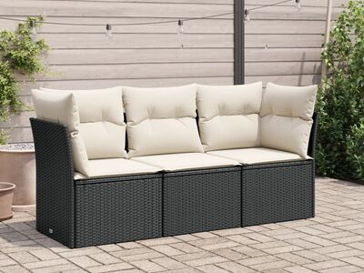 vidaXL 3-osaline aiadiivanikomplekt patjadega, must, polürotang