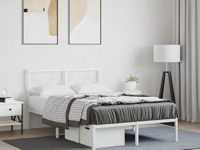 vidaXL metallist voodiraam peatsiga, valge, 120x190 cm