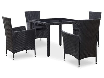 vidaXL 5-osaline aiamööblikomplekt, polürotang, must
