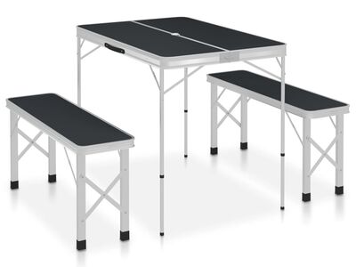vidaXL kokkupandav matkalaud 2 pingiga, alumiinium, hall