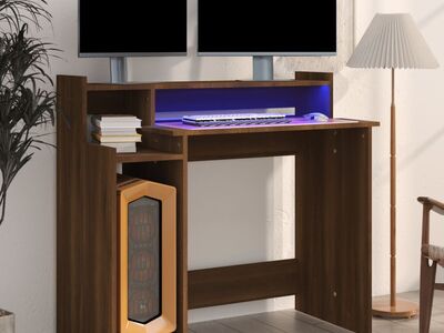 vidaXL kirjutuslaud LED-tuledega, pruun tamm, 97 x 45 x 90 cm