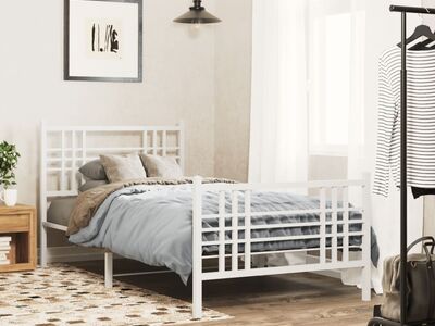 vidaXL metallist voodiraam peatsi ja jalutsiga, valge, 100x200 cm