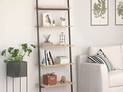 vidaXL 5 riiuliga redelriiul, helepruun ja must, 64 x 34 x 185,5 cm