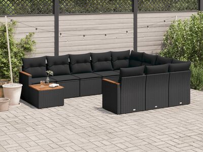 vidaXL 11-osaline aiadiivani komplekt patjadega, must, polürotang