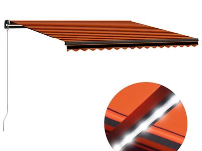 vidaXL käsitsi sissetõmmatav varikatus, LED 450x300 cm, oranž ja pruun