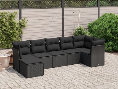 vidaXL 7-osaline aiadiivani komplekt patjadega, must, polürotang