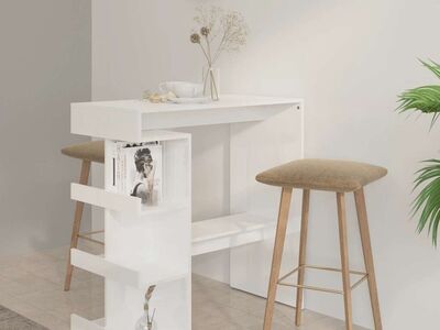 vidaXL baarilaud riiuliga, kõrgläikega valge, 100x50x101,5 cm