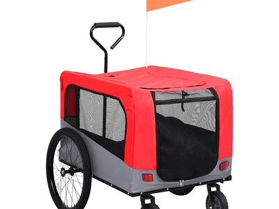 vidaXL kaks ühes lemmiklooma rattatreiler ja jooksukäru punane, hall