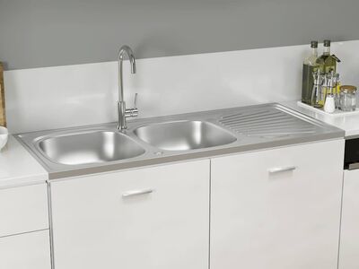 vidaXL valamu kahe kraanikausiga hõbe 1200x500x155 mm roostevaba teras