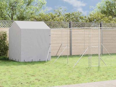 vidaXL katusega koeraaedik, hõbedane, 6x6x2,5 m, tsingitud teras