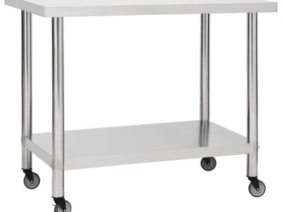 vidaXL köögi töölaud ratastega, 100x45x85 cm, roostevaba teras