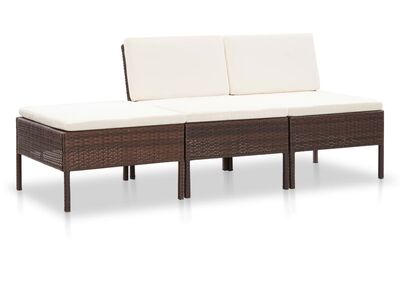 vidaXL 3-osaline aiamööblikomplekt patjadega, polürotang, pruun