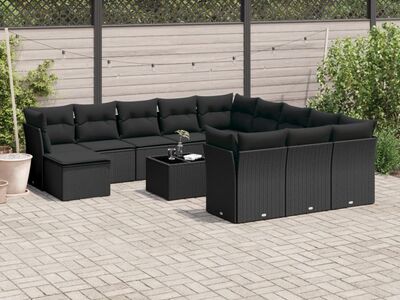 vidaXL 13-osaline aiadiivani komplekt patjadega, must, polürotang