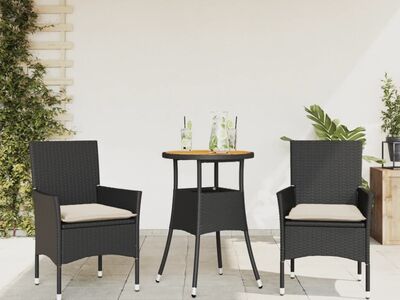 vidaXL 3-osaline aiamööbli komplekt patjadega must, PE-rotang/akaatsia