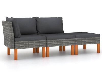 vidaXL 3-osaline aiadiivani komplekt, polürotang ja eukalüptipuit