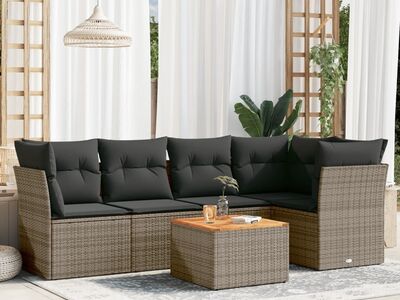 vidaXL 6-osaline aiadiivani komplekt patjadega, hall, polürotang