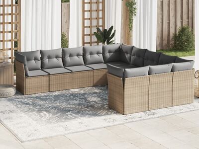 vidaXL 11-osaline aiadiivani komplekt patjadega, beež, polürotang