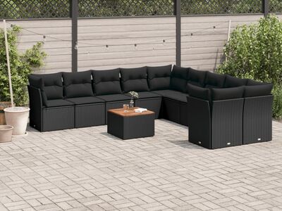 vidaXL 11-osaline aiadiivani komplekt patjadega, must, polürotang