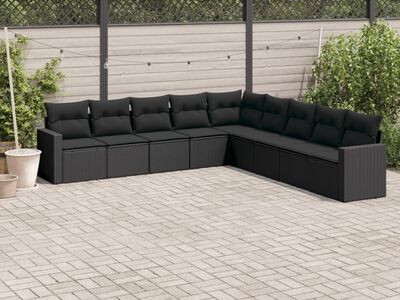 vidaXL 9-osaline aiadiivani komplekt patjadega, must, polürotang